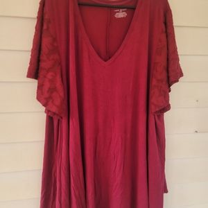 Tunic tee with lace sleeves, Lane Bryant, V-neck